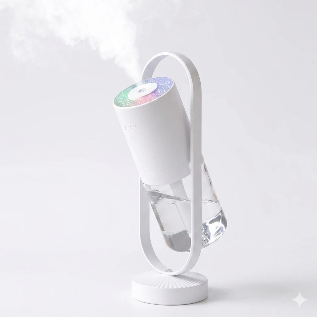 جهاز ترطيب الجو والتعطير الذكي مع إضاءة RGB ملونة – مرطب رذاذ لاسلكي بتصميم مستقبلي.
